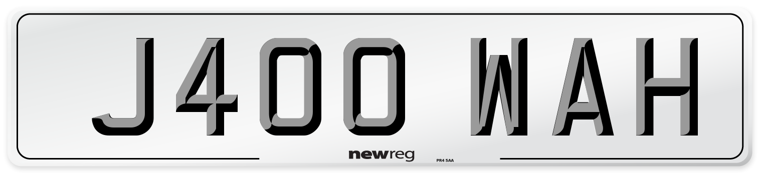J400 WAH Number Plate from New Reg
